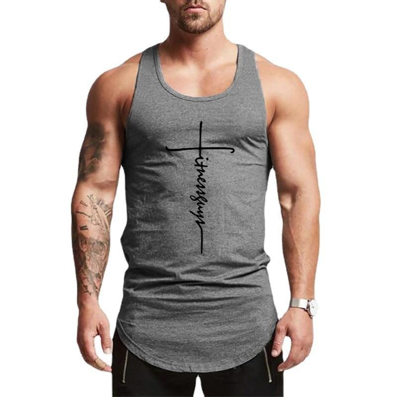 Do The Work Brand Fitness Culturism Sală de sport Antrenament sportiv Bărbați Respirabil Casual Bumbac pur Imprimat Decolteu O, Tank Top Plus Size