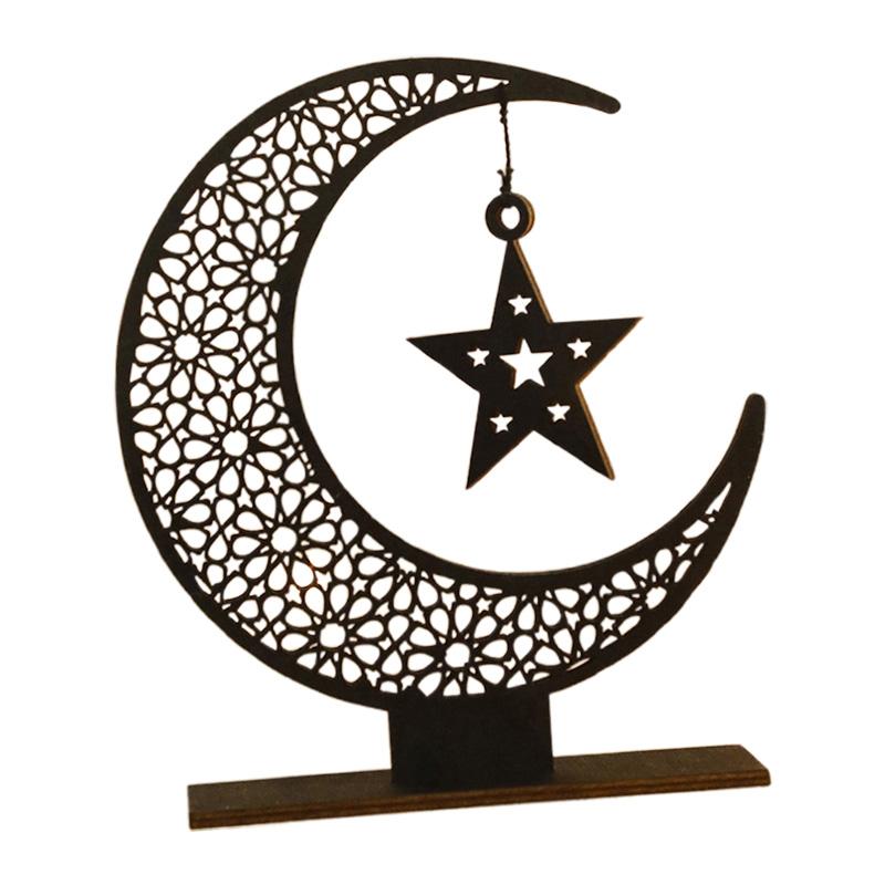Eid Mubarak Moon Ornament Creative Ramadan Wooden Moon Star Desktop Ornaments Kareem Muslim Festival Home Table Decoration