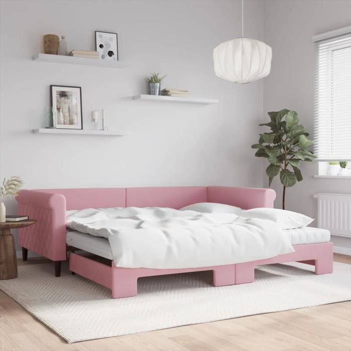 VidaXL Lit de jour avec lit gigogne et matelas rose 100x200 cm velours 3197805