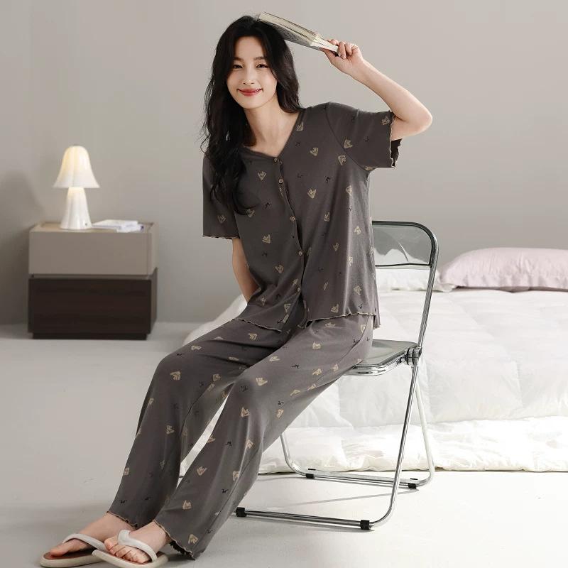 [Cool Feeling] Tencel Lyocell Pajamas Women's 1011 New Summer High-end Short-sleeved Trousers Loungewear