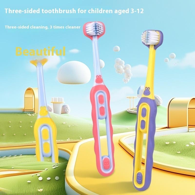 2 Pz Spazzolino da Denti per Bambini a Tre Lati Setole Morbide Spazzolini Sbiancanti per Denti per Bambini di Età 3-12 Anni Igiene Orale Dentale