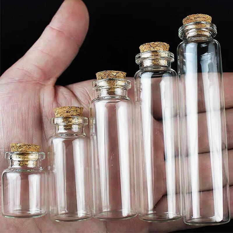 1/5/7/8/10/12/15/20ml Mini Clear Glass Bottles with Cork Stoppers Message Wishing Drifting Bottle Empty Spice Bottle Jars Gifts