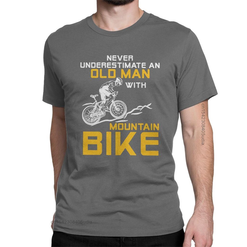 Mens Never Underestimate An Old Man with A Mountain Bike T Shirt Bicycle MTB Cotton Tee Shirt for Men Camisas TShirt