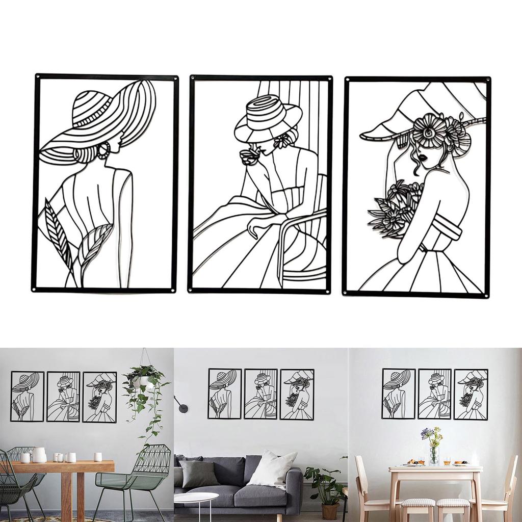 Women Body Lines Art 3Pcs Metal Minimalists Abstract Woman Wall Art Female Wall Decor Hanging For Living Room Bedroom