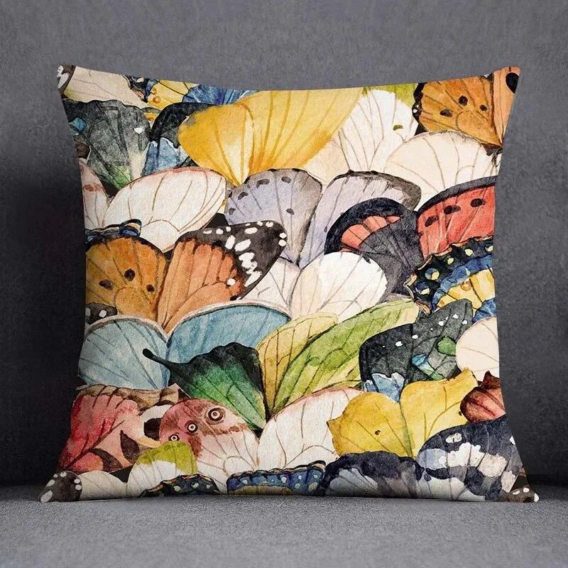 Fronha de almofada quadrada borboleta retrô para decoração de casa e escritório