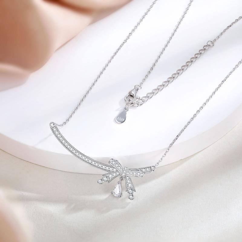 Sterling silver personalized bow necklace, women's high sense, European and American fashion big brands, the same water drop S925 silver pendant