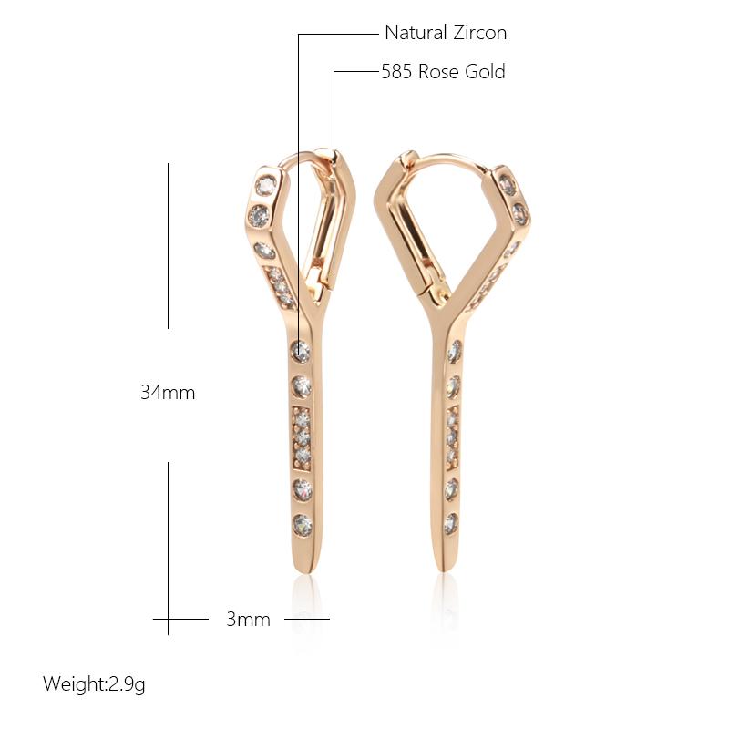 New  Rose Gold Long Earrings For Women Girl Fashion Geometric Natural Zircon Drop Earring High Quality Daily Jewelry
