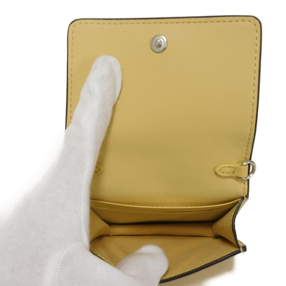 Used 9726 Chain Mini Wallet CR372 7941 Lizard 2-Way Card Case/Coin Purse, Unused Logo Metal, Pastel Yellow, Unisex from