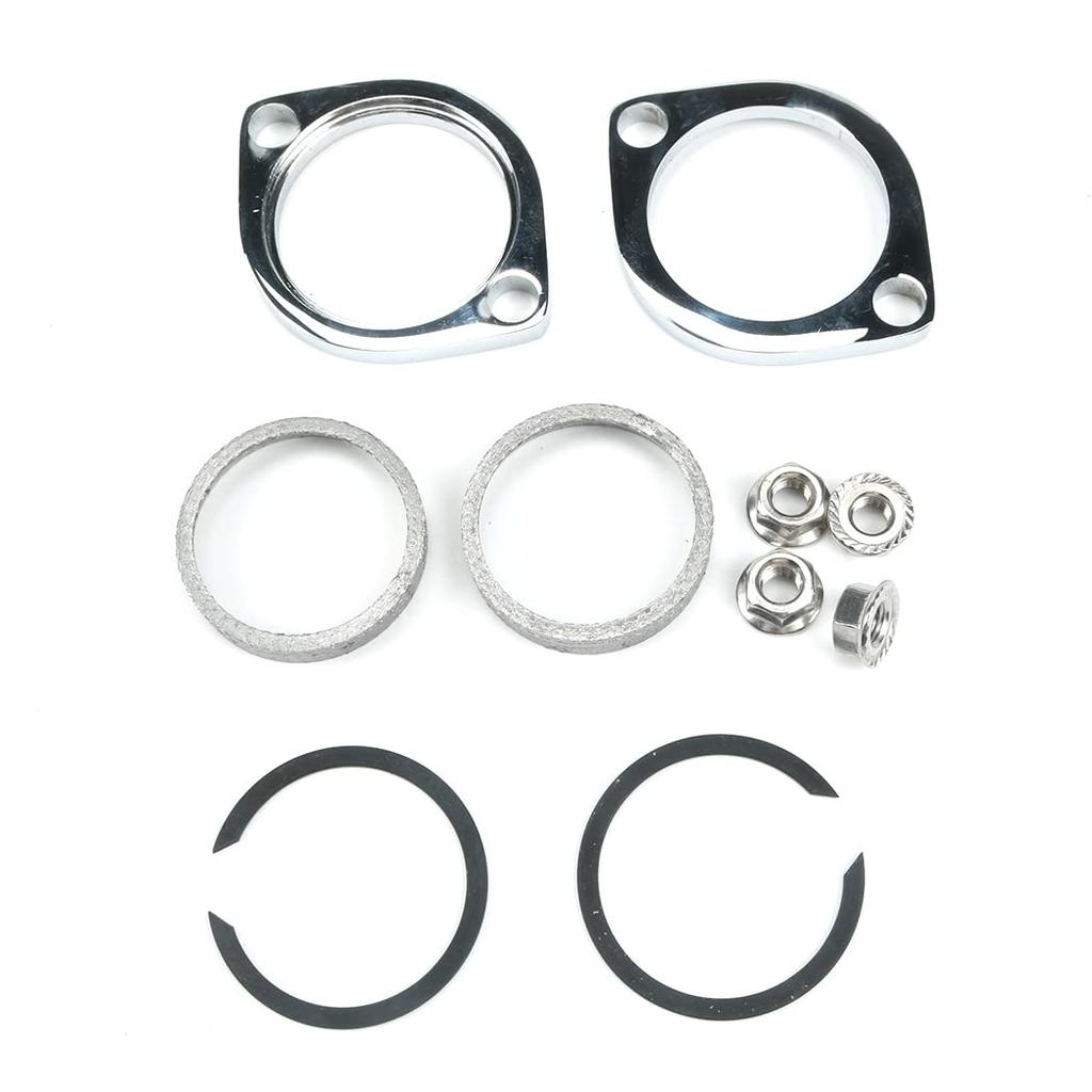New Exhaust Flange Tall Kit Pair Flanges Gaskets C-Clips Nuts Washers For Harley Davidson