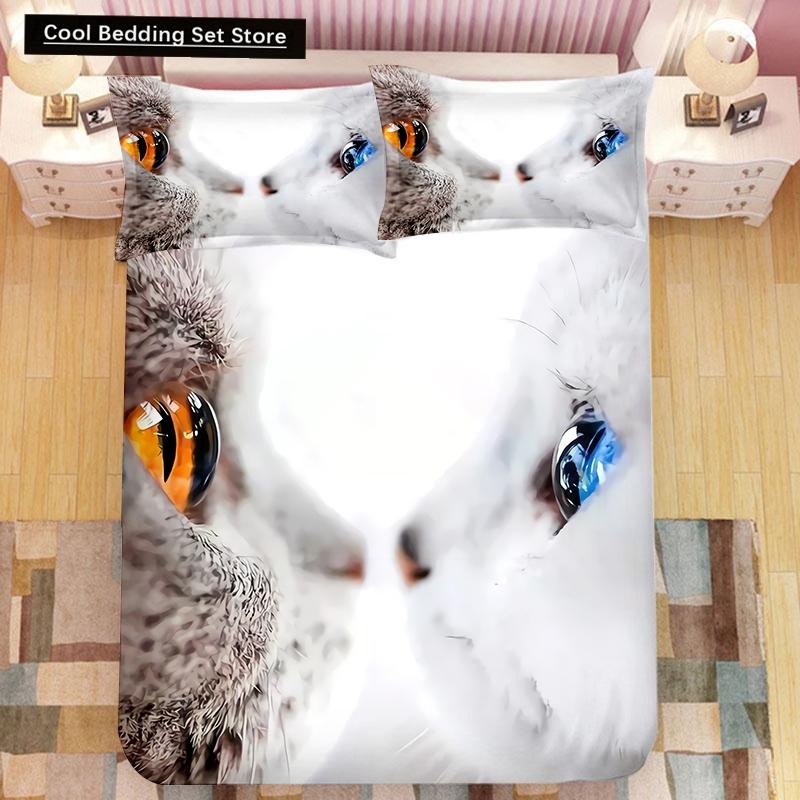 Super Cute Kitten Kids Bedding Set Kawaii Girl Quilt Cove King Queen Size Cat Animal 2/3pcs Polyester Duvet Cover (No Sheet)