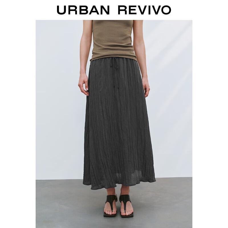 UR 2025 Summer Casual Elastic Waist Drawstring Loose A-Line Skirt M-L