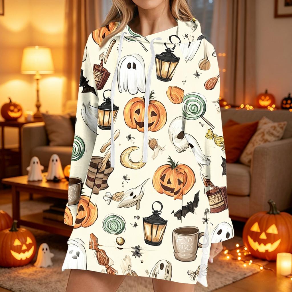 Women's Casual Long Sleeve Halloween Print Hoodie Pullover Top