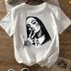 Womens Rebel Nun Print Short Sleeve Top with Modern Design and Round Neck Womens Clothing Comfortable Fit Ideal Gothic Tops