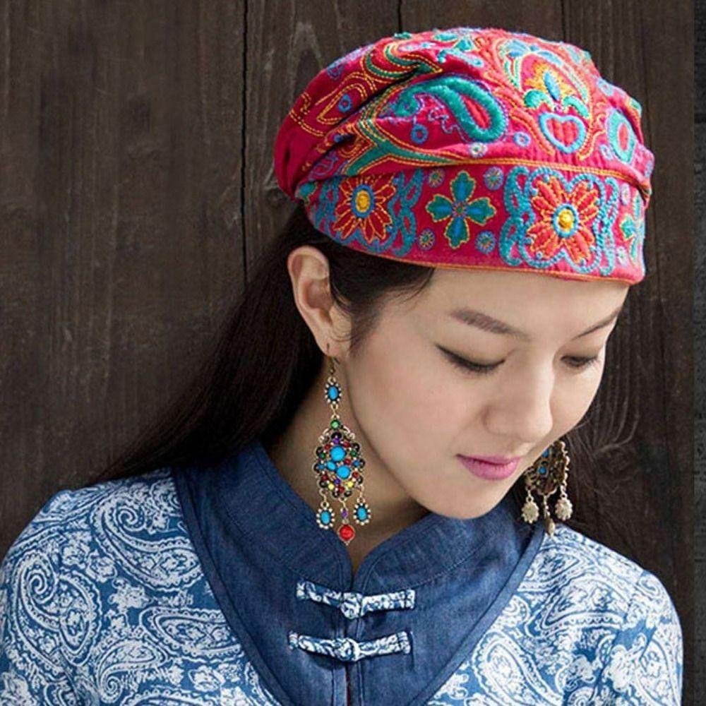 

Mexican Style Flowers Bandanas Ethnic Beanie Hat Fashion Hair Cover Cap for Women