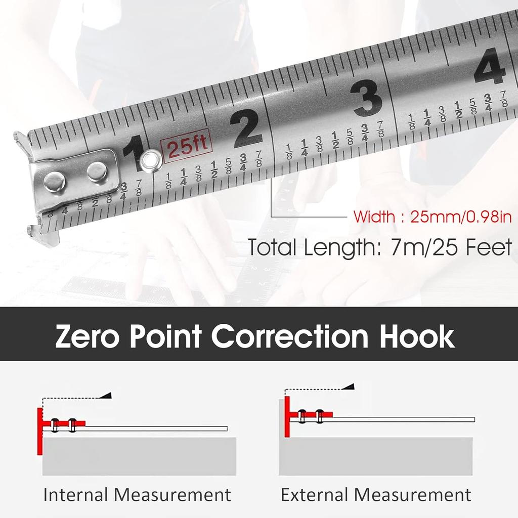 Retractable Tape 25FT Stainless Steel Measuring Tape with Double-Sided Scale Waterproof Portable Retractable Measure Ruler for Household Agricultural