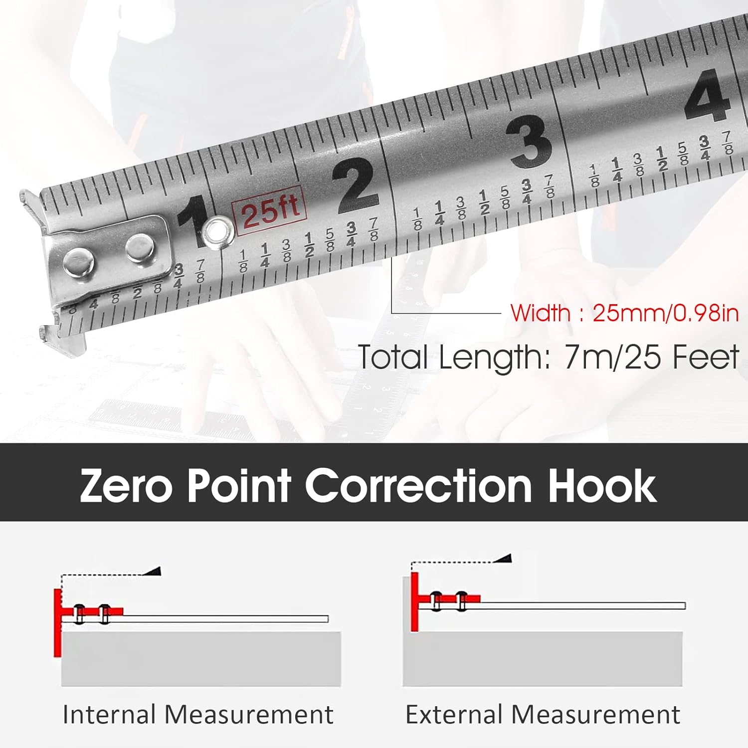 2 PCS Tape Measure, 25 FT Foot/7.5M Stainless Steel Measuring Tape with Double-Sided Scale,Waterproof Portable Retractable Measure Ruler for