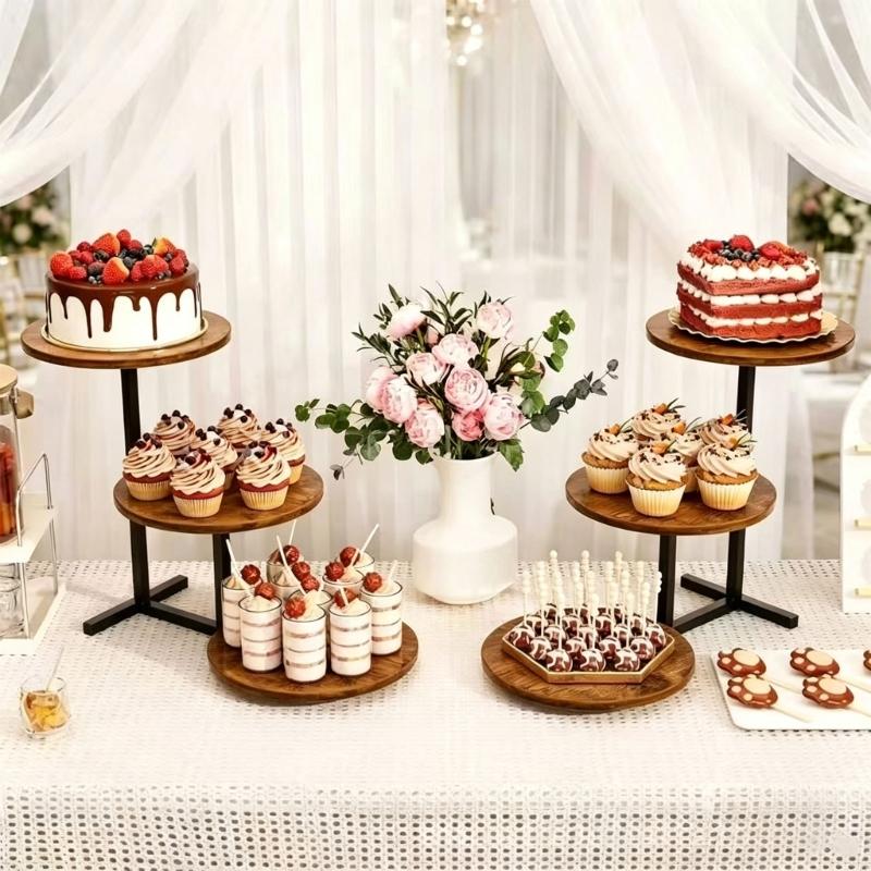 Pastry Display Stand with 3 Round Trays, Look Shelves and Space Saving Form for Dessert Tables, Home Counters, and Serving