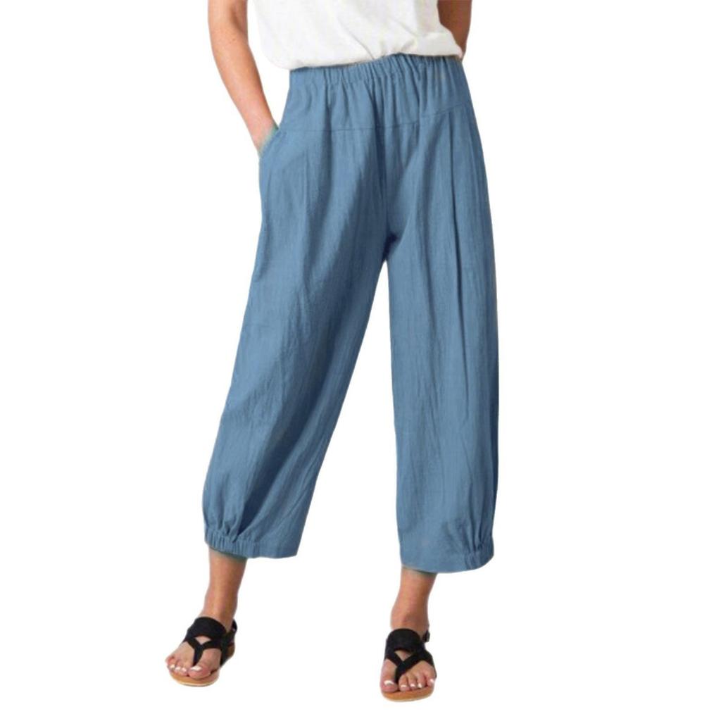 New Women's High Waist Cotton Linen Harem Pants, Loose Wide Leg Cropped Trousers for Women, European American Style