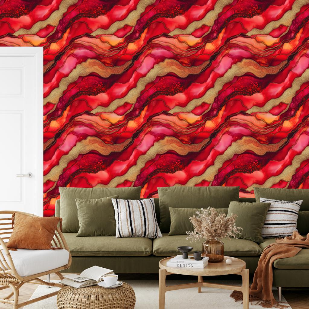 Ink Wallpaper Red, Orange, Gold and Pink 50x1000