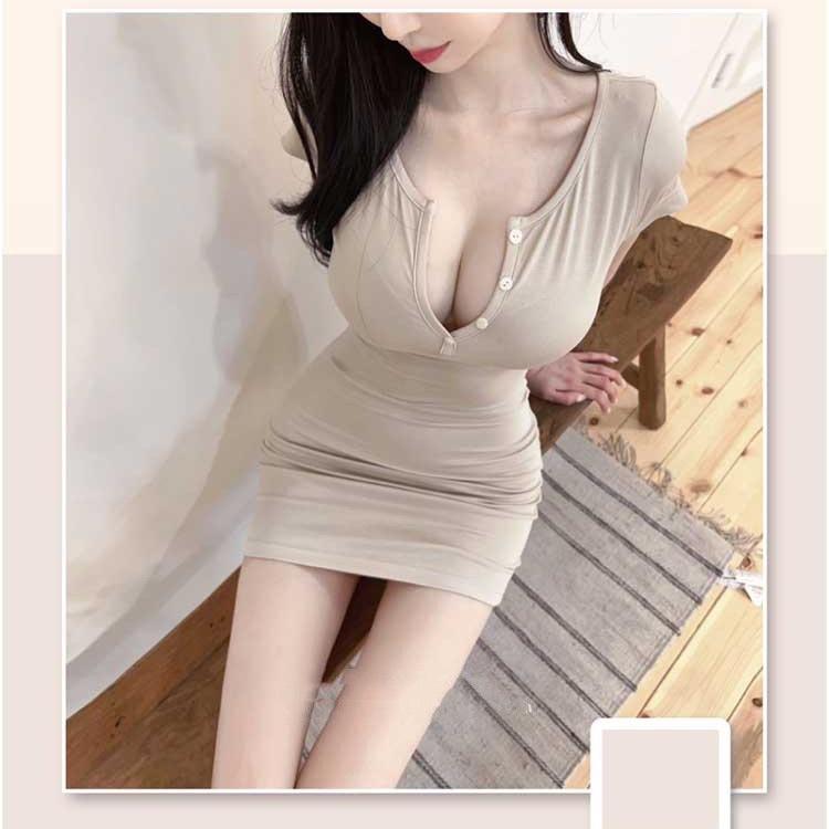 2024 Summer Women's Short-Sleeve Sexy V-Neck Bodycon Mini Dress