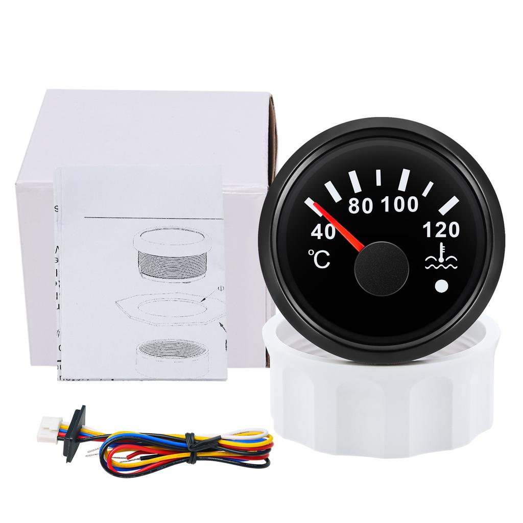 40~120℃ 52MM Water Temperature Gauge With Flashing Alarm Temp Sensor 10.2MM 7 Color Light for Marine Boat Yacht Car Auto 12V24V