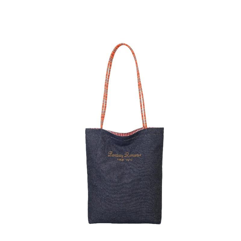 

Fashi Casual Denim Square Large Capacity Shoulder Bags 2026 New Plaid Persality Fresh Exquisite Double-sided Bags for Women синий