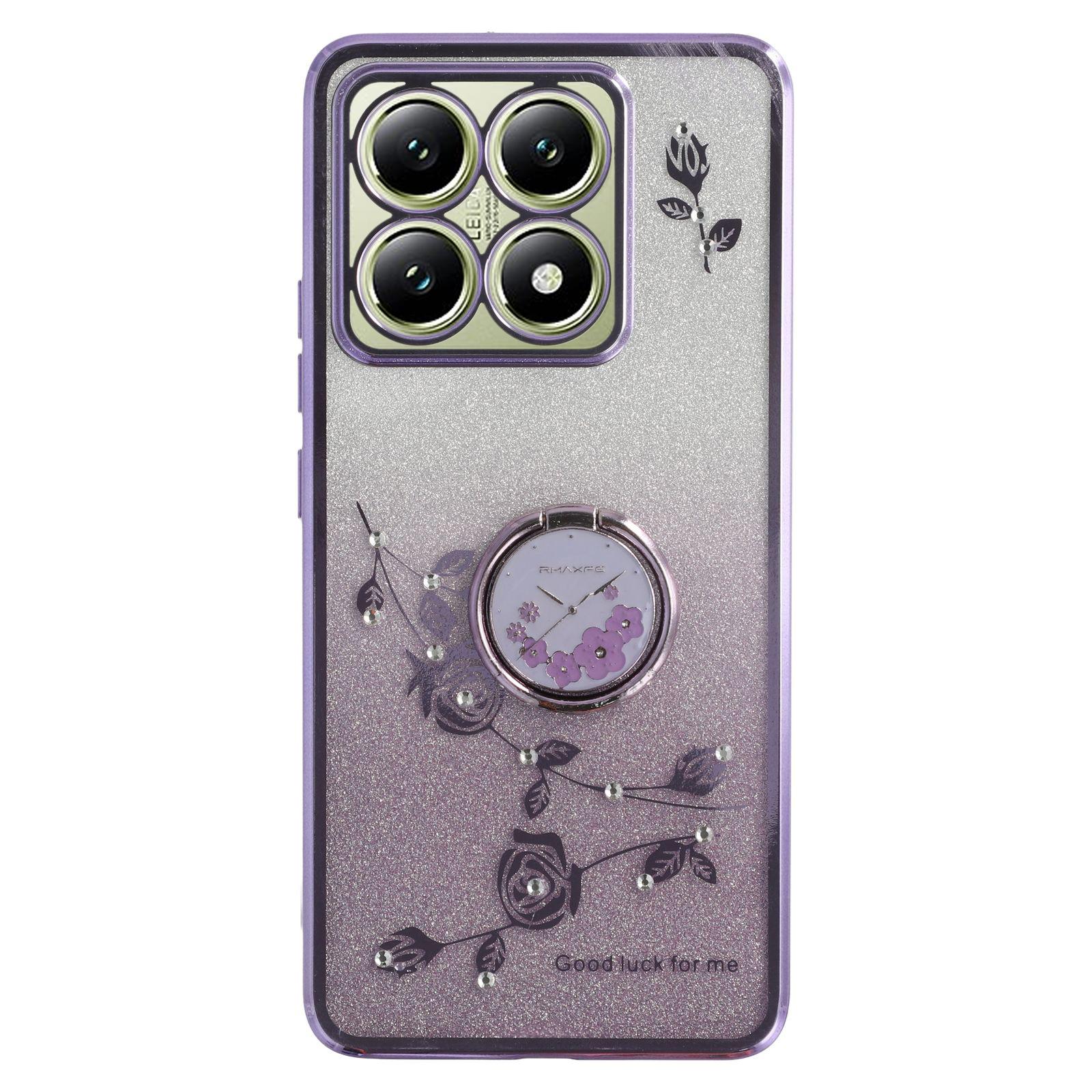 

KADEM Чохол для Xiaomi 14T з кільцем-підставкою, TPU, квіти, чохол для телефону з градієнтними блискітками Purple