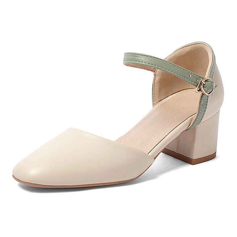

Brand Female Sandals Square Toe Block Heels 5.5cm Buckle Strap Mixed Color Big Size 46 47 48 Office Lady Summer Shoes 39