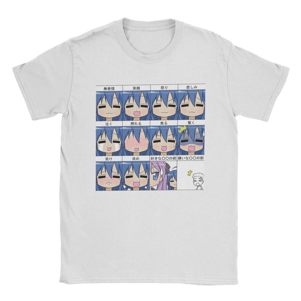 Konata Lucky Star Expresions T-Shirt Men Anime Casual Cotton Tees Round Neck Short Sleeve T Shirt Birthday Present Clothes