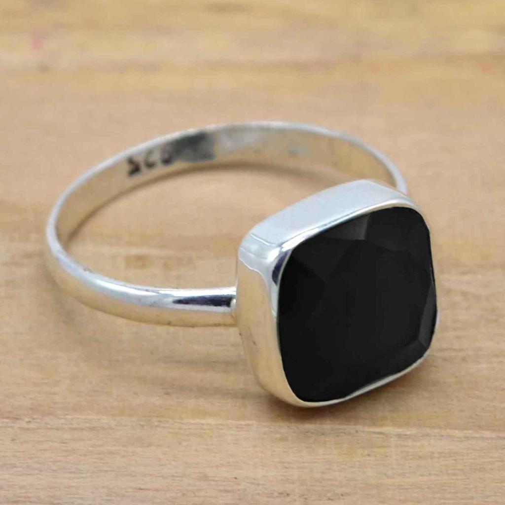 Black Onyx Gemstone Silver Ring For Women, 925 Sterling Silver Crystal Handmade Artisan Jewelry, Valentine's Day Gift