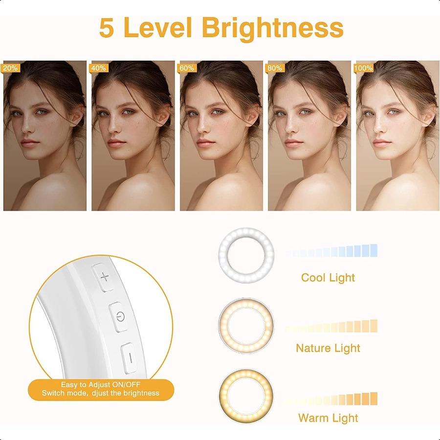 Clip on Ring Light Kimwood Rechargeable 60 LED Selfie Ring Light for Phone Laptop Tablet odels 5 Level Brightn