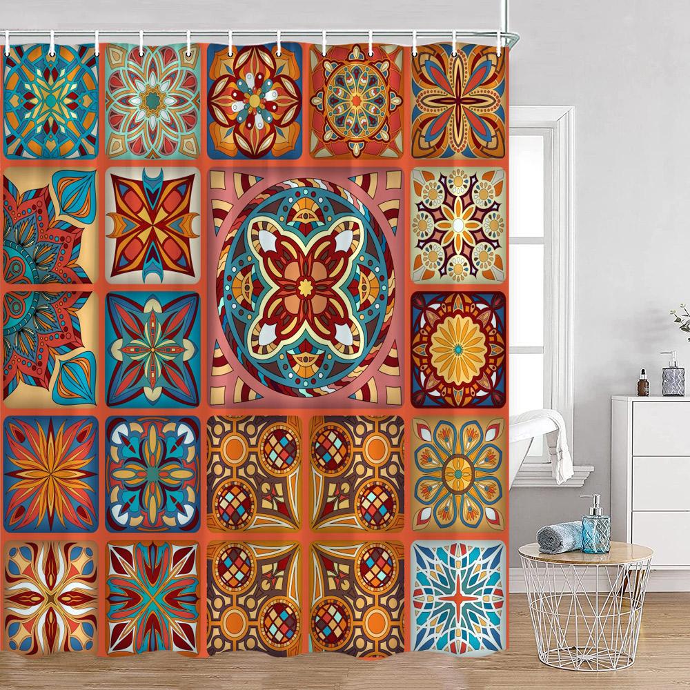 Bohemian Shower Curtains Indian Mandala Floral Boho Bath Curtain Vintage Abstract Geometric Polyester Fabric Bathroom Decor