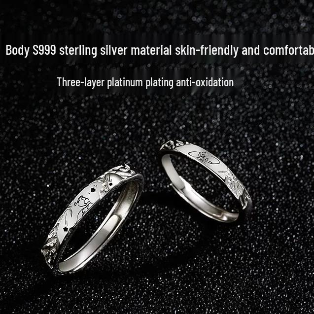 The Little Prince & Rose Pure Silver 999 Couple Rings - High-End Gift for Birthday or Qixi