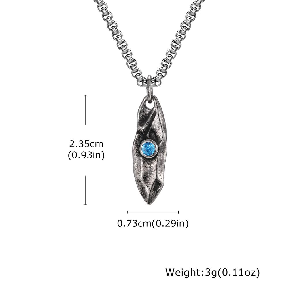 Punk Retro Wishing Stone Necklaces for Men,Trendy Blue Zircon Irregular Pendant Necklace,Vintage Ethnic Amulet Jewelry Gifts