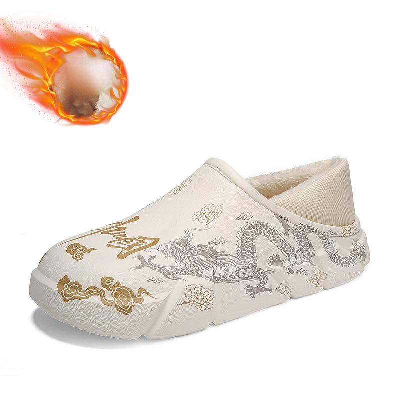 

Мужские зимние повседневные туфли на плоской подошве из хлопка, удобные теплые туфли без застежек, мокасины для мужчин 44-45 бежевый