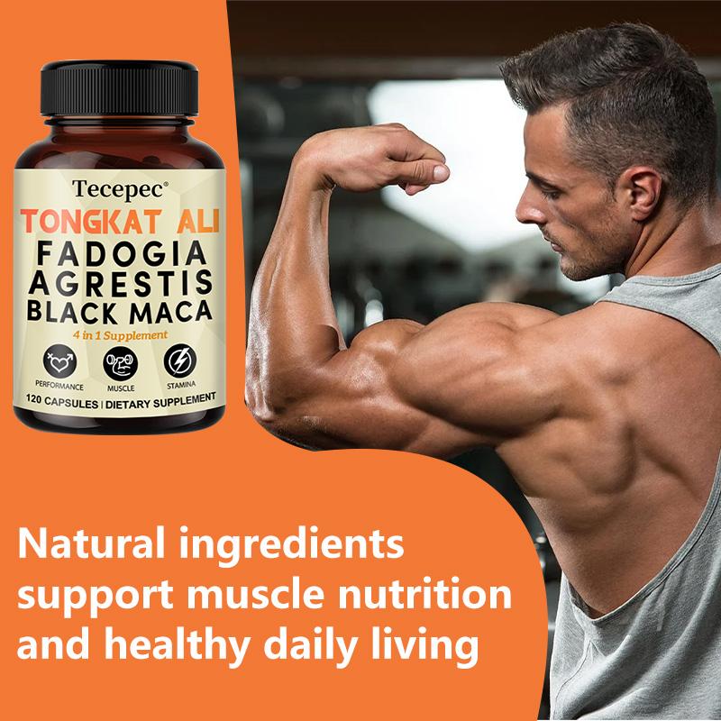 Tongkat Ali Root Supplement, With Fadogia Agrestis, Black Maca Root, 120 Capsules Per Bottle