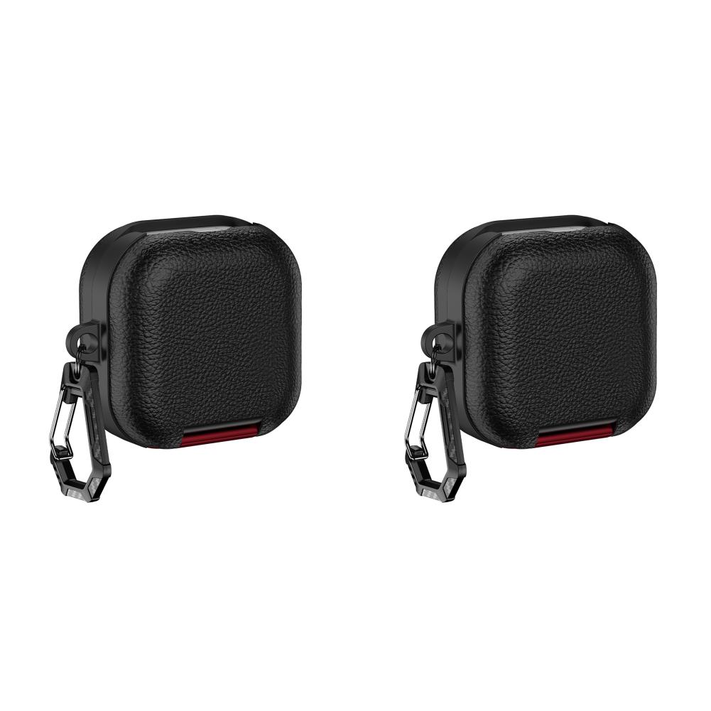 2Pcs PU Leather Protective Case for Galaxy Buds4/4Pro Full Protection Skin Shell Shockproof Anti‑Drop Earbuds Cover W/ Carabiner