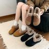 Women's Retro Warm Thick Velvet Shallow Mouth Single Shoes  Winter Fashion Versatile Plush Comfortable Slip On Cotton Flats