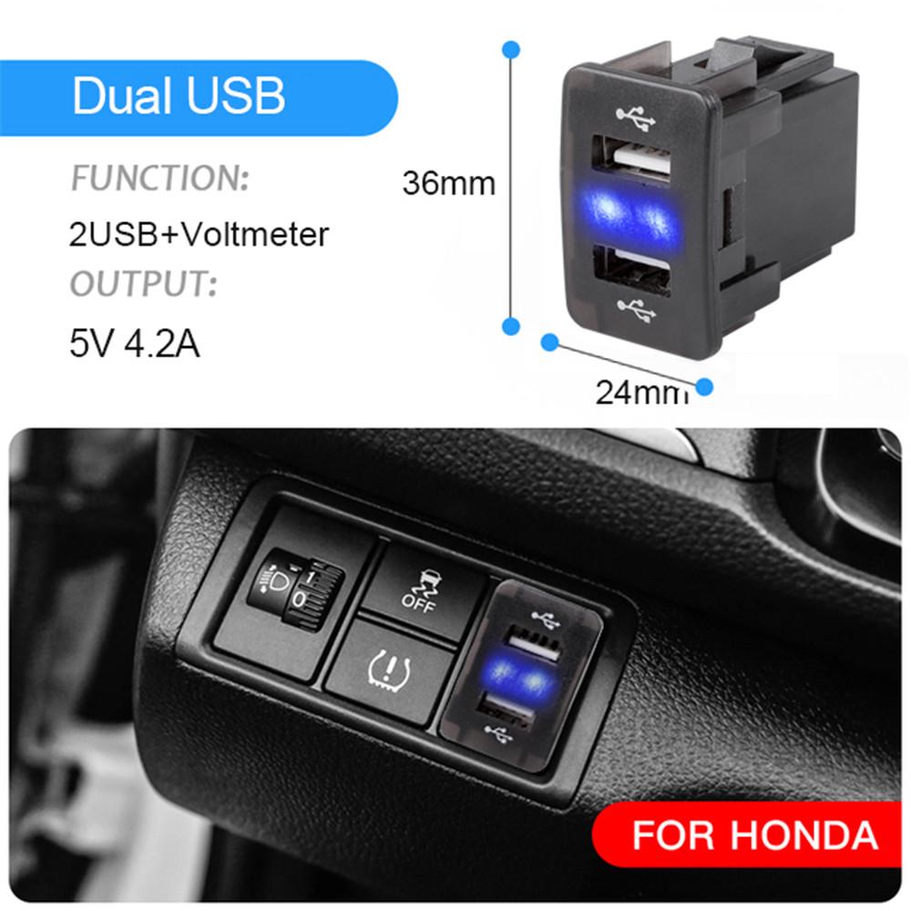 36mm*24mm 2.1A+2.1A Dual USB Car Charger Port Auto Adapter LED Socket 12V 24V For Honda CIVIC CROSSTOUR CRV ODYSSEY
