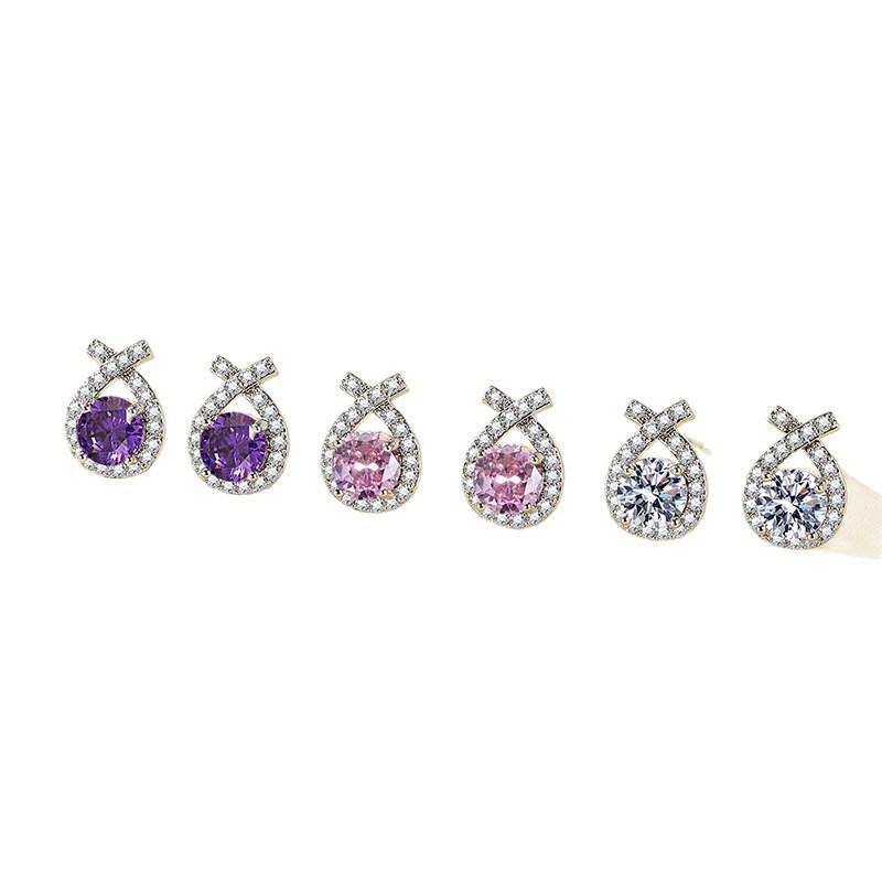 French High-End Geometric Zircon Stud Earrings Set - Elegant and Versatile for Daily Wear