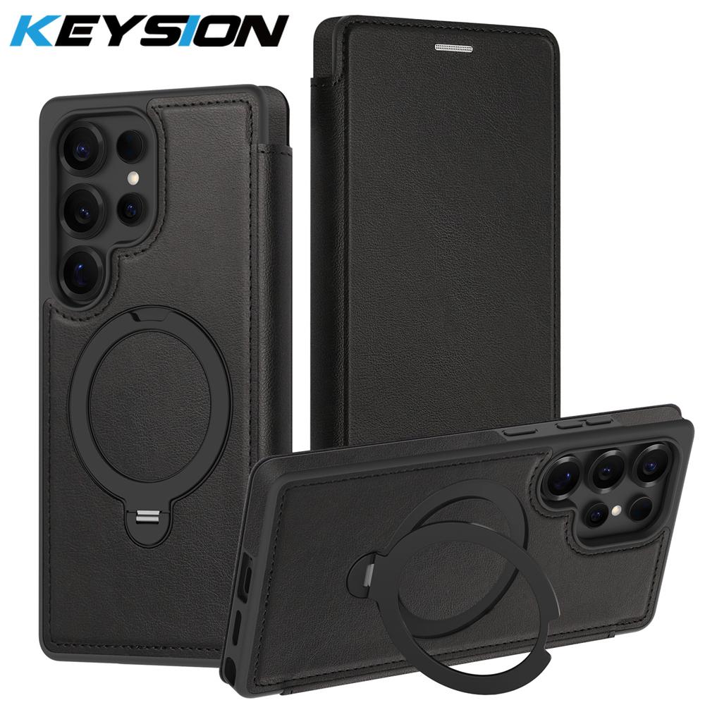 KEYSION Leather Flip Wallet Case for Samsung Galaxy S25 S26 Ultra 5G S26+ S25 FE Card Slots Magnetic 360 Ring Stand Phone Cover