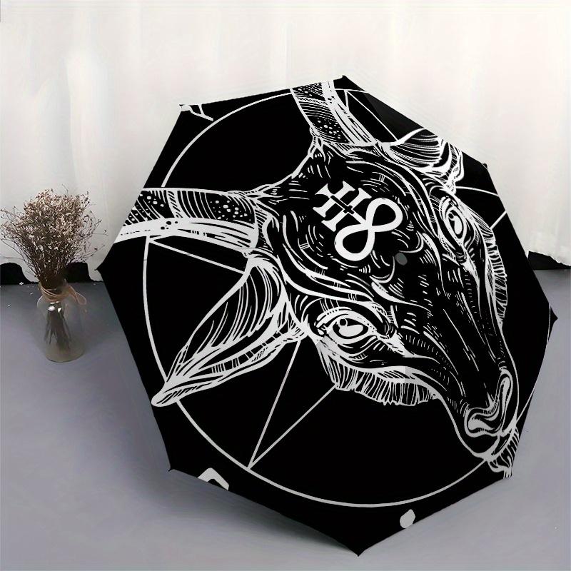 Baphomet Goat Head Pentagram Occult Symbol T-Shirt Umbrella, Cute Umbrella with Cute Design, Portable 3-Fold Compact Umbrella for Men & Women, Valenti
