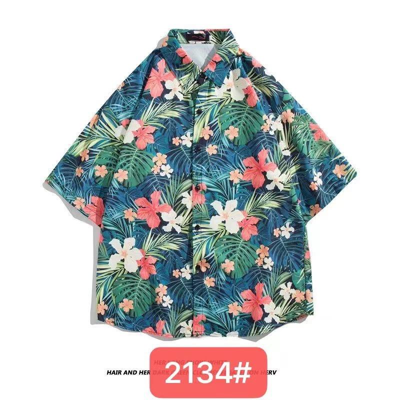 Hot-selling Couple Flower Shirt South East Asia Style Hawaiian Beach Wear Loose Casual Jacket Spot