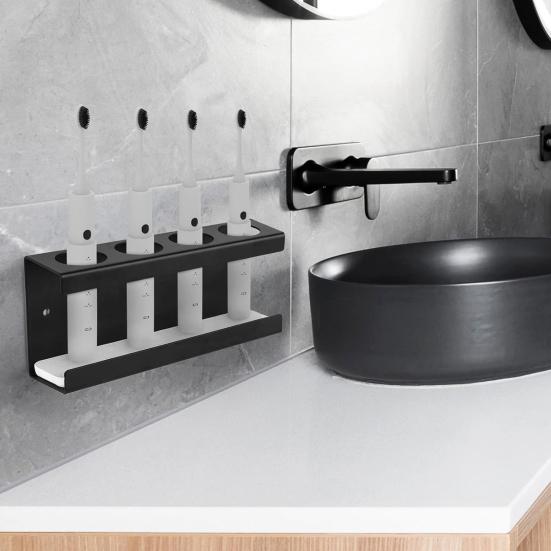 Uchwyt na szczoteczki do zębów montowany na ścianie bez wiercenia, stojak na szczoteczki do zębów elektryczne i manualne, pasta do zębów, organizer łazienkowy