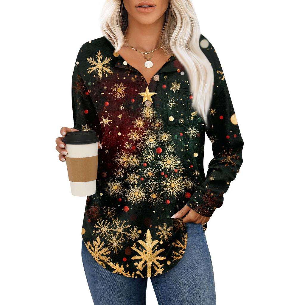 Women's Retro Printed Fashionable Long-sleeved Top