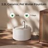 Ceramic Cat Water Fountain, 2.2L Automatic Dispenser with Filter & Silent Sensor Feeder