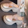 Outer Wear Bag Head Hollow Thick-soled Cool Slippers Women's Summer New Small Man Height Increase One Pedal Lazy Sandals
