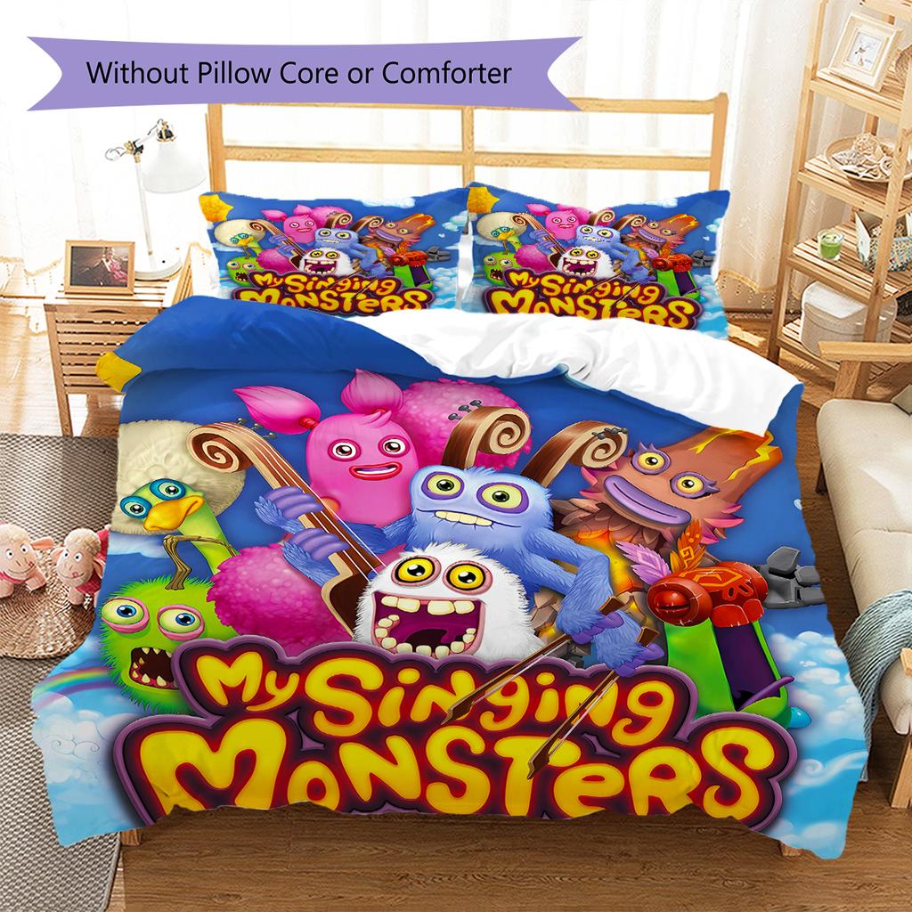 My Singing Monsters Pattern Bedding,Quilt Set Quilt Cover Pillowcase Home Birthday Gift (1 * Duvet Cover + 2 * Pillowcase, Without Core)