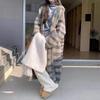 Autumn and Winter New Color Matching Striped Sweater Cardigan Women's Medium and Long Knitted Coat Lazy Loose Hooded Coat