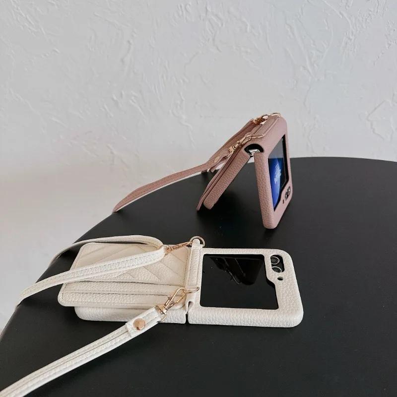 Lanyard Crossbody Wallet Phone Case for Samsung Galaxy Z Flip 6 5 4 3 Flip6 Flip5 Flip4 Flip3 5G Card Slot Holder Leather Cover